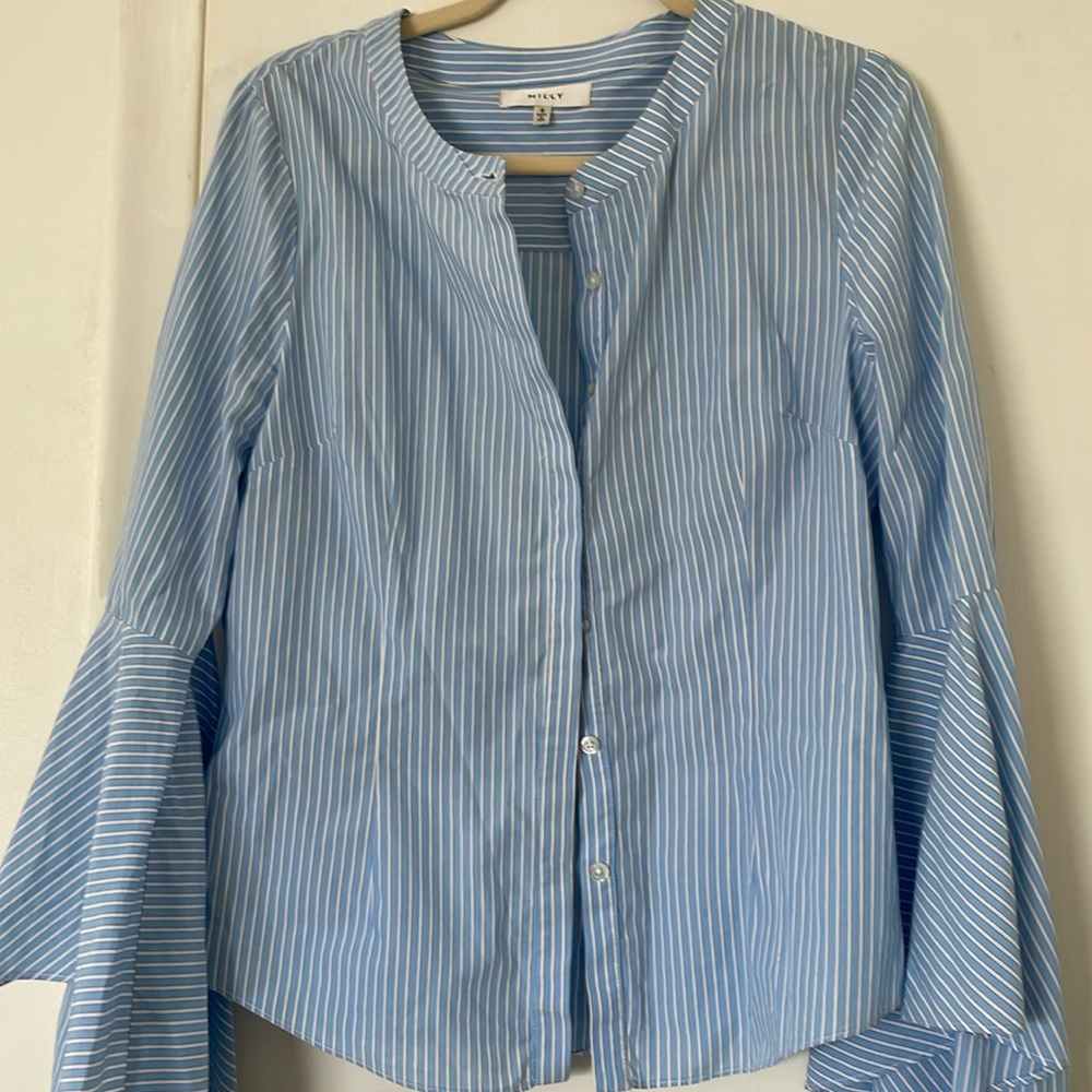 Milly size 8 top blue and white pinstripe top